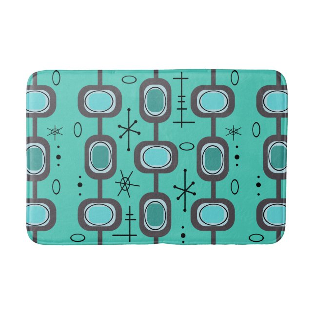 Space Age Geometric Art Aquamarine Bath Mat (Front)