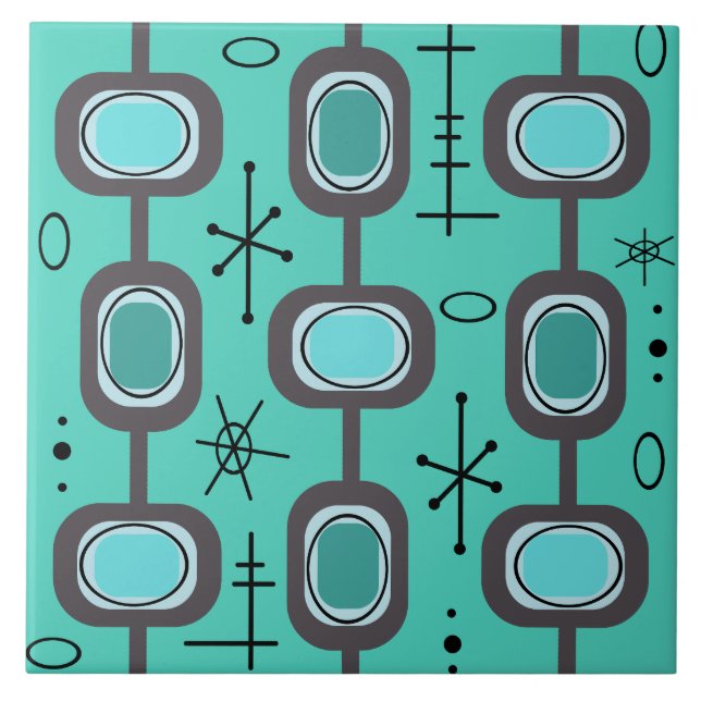 Space Age Geometric Art Aquamarine Ceramic Tile (Front)