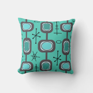 Space Age Geometric Art Aquamarine Cushion