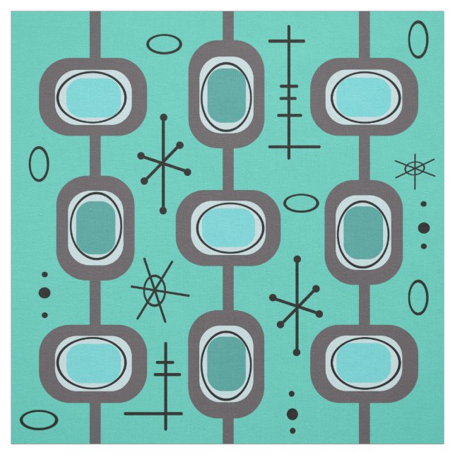 Space Age Geometric Art Aquamarine Fabric (Swatch)