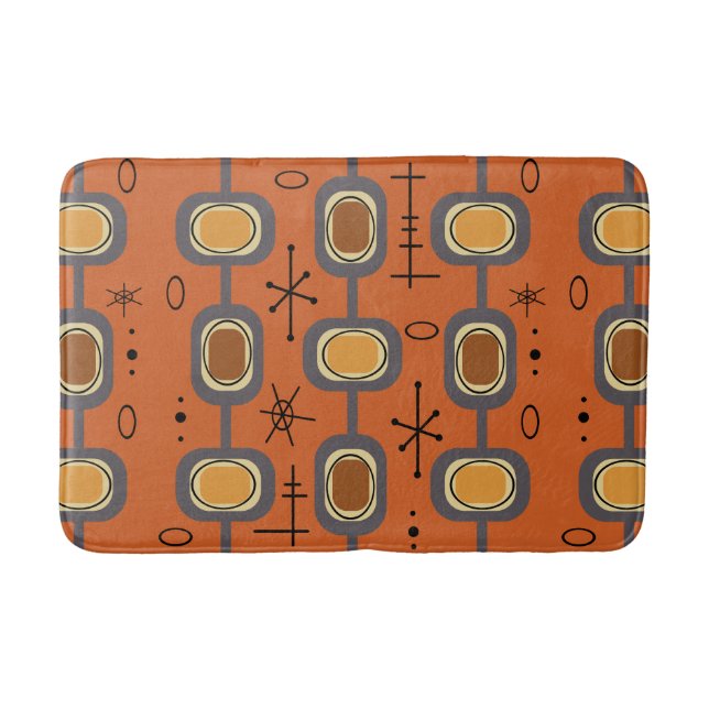 Space Age Geometric Art Burnt Orange Bath Mat (Front)