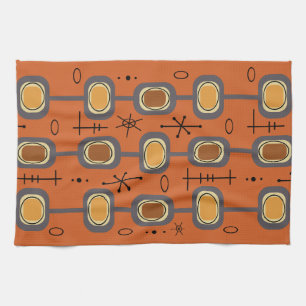 Space Age Geometric Art Burnt Orange Tea Towel