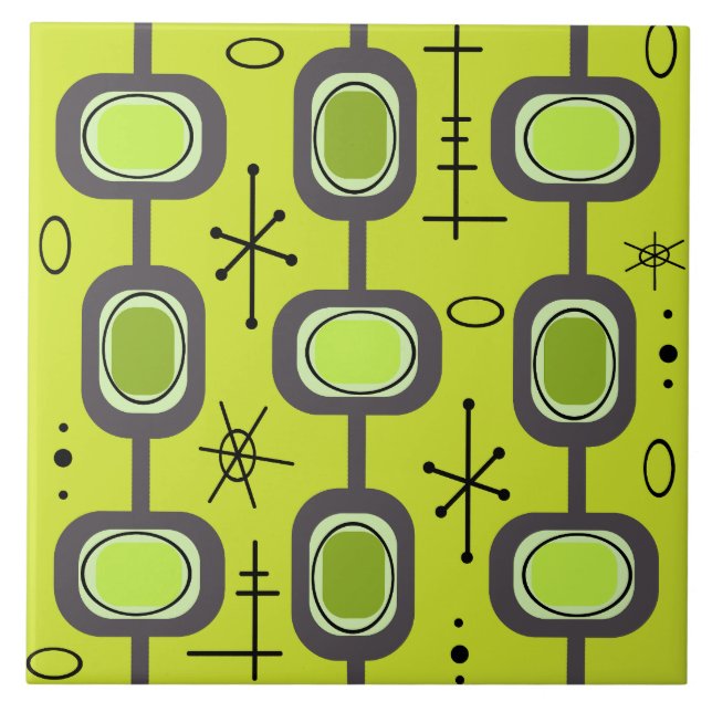 Space Age Geometric Art Chartreuse Green Ceramic Tile (Front)