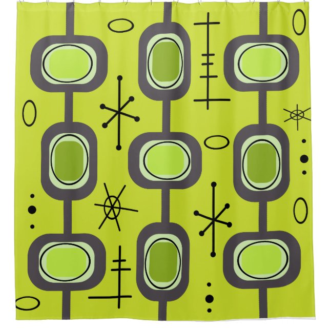 Space Age Geometric Art Chartreuse Green Shower Curtain (Front)