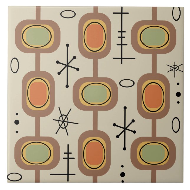 Space Age Geometric Art Multicolored Ceramic Tile (Front)