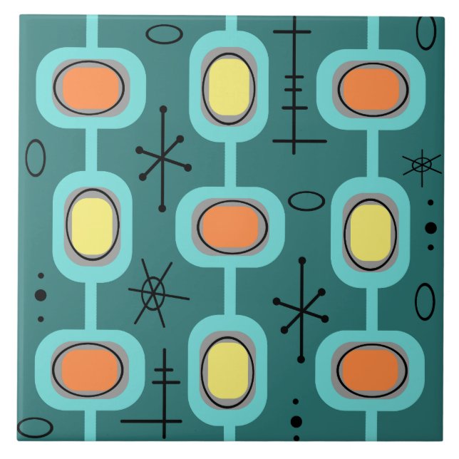 Space Age Geometric Art Teal Ceramic Tile (Front)