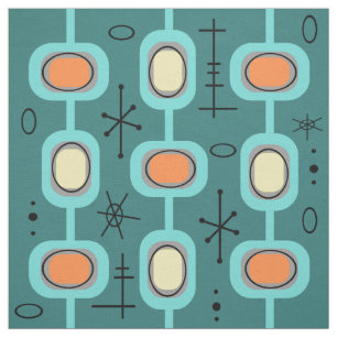 Space Age Geometric Art Teal Fabric