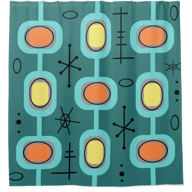 Space Age Geometric Art Teal Shower Curtain (Front)