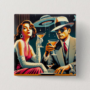 Space Age Las Vegas Gangster Martini Party 15 Cm Square Badge