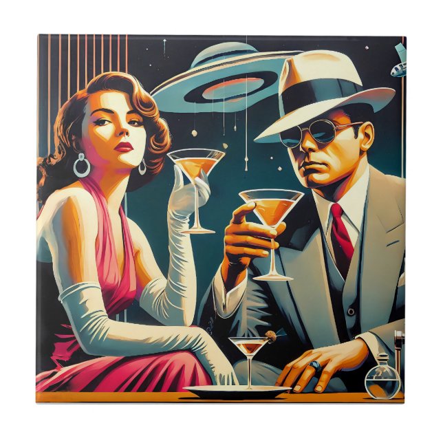 Space Age Las Vegas Gangster Martini Party Ceramic Tile (Front)