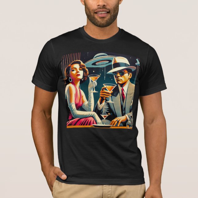 Space Age Las Vegas Gangster Martini Party T-Shirt (Front)