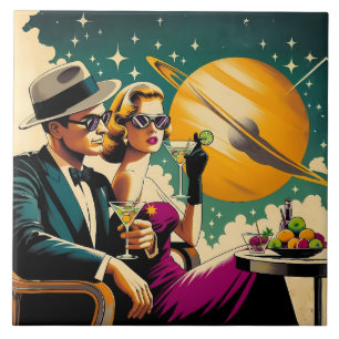 Space Age Las Vegas Martini Gangster Party Ceramic Tile