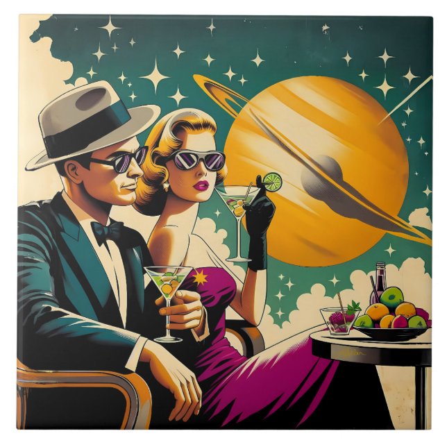 Space Age Las Vegas Martini Gangster Party Ceramic Tile (Front)