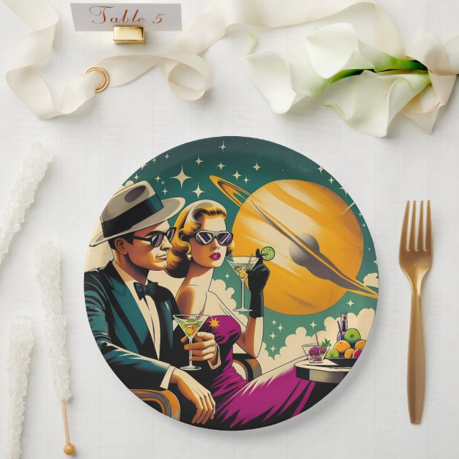 Space Age Las Vegas Martini Gangster Party Paper Plate (Wedding)