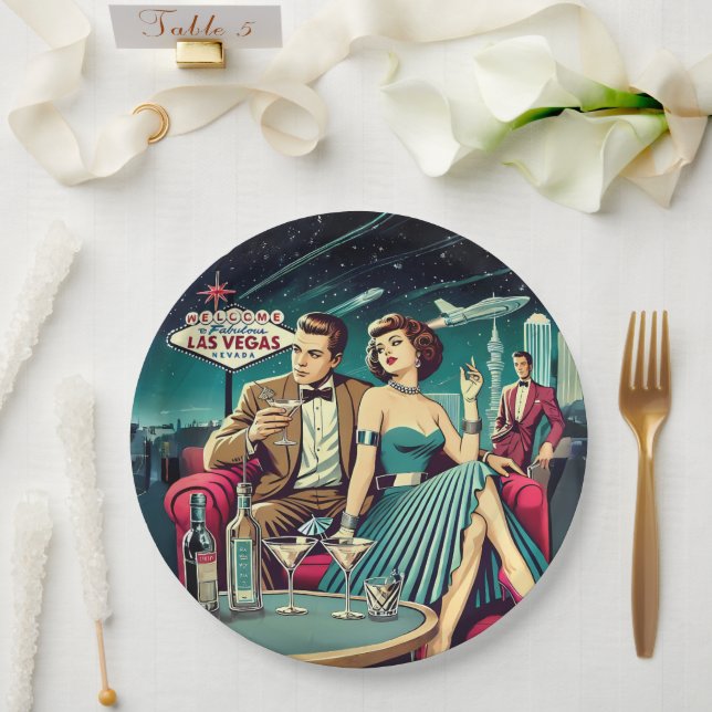 Space Age Las Vegas Martini Party Paper Plate (Wedding)