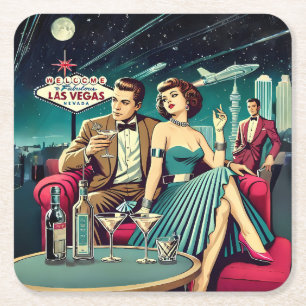 Space Age Las Vegas Martini Party Square Paper Coaster