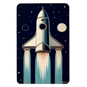 Space Age Retro 50s Rocket Ship Magnet