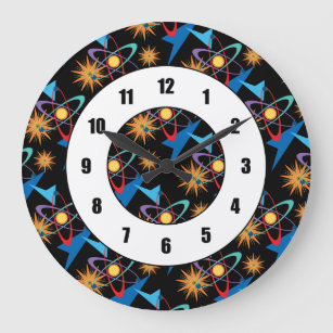 Space Age Retro Multicolored Pattern Large Clock