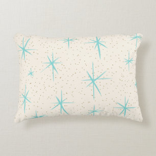 Space Age Turquoise Starbursts Accent Pillow
