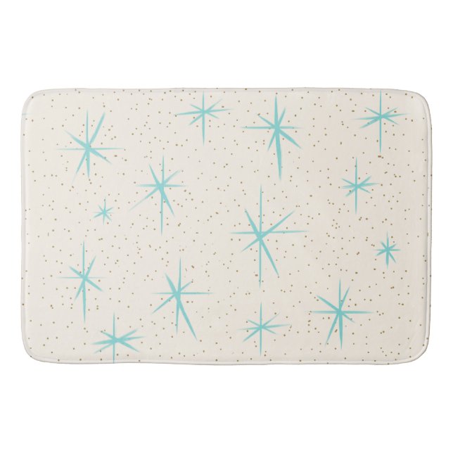 Space Age Turquoise Starbursts Bath Mat (Front)