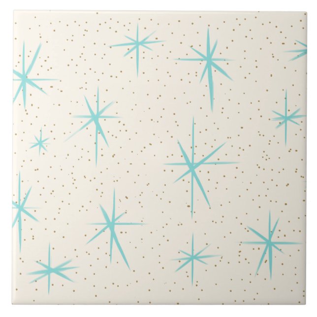 Space Age Turquoise Starbursts Ceramic Tile (Front)