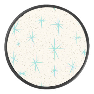 Space Age Turquoise Starbursts Cribbage Board Hockey Puck