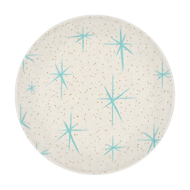 Space Age Turquoise Starbursts Cutting Board (Front)