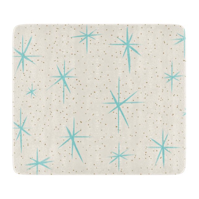 Space Age Turquoise Starbursts Cutting Board (Front)