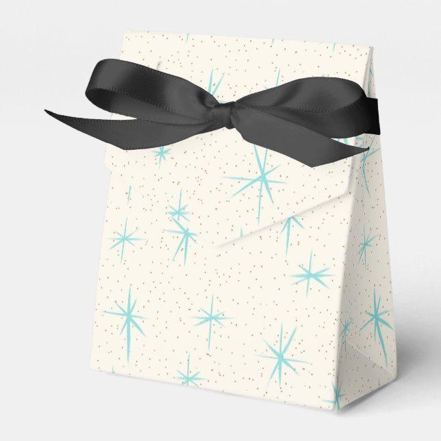Space Age Turquoise Starbursts Favour Box (Front Side)