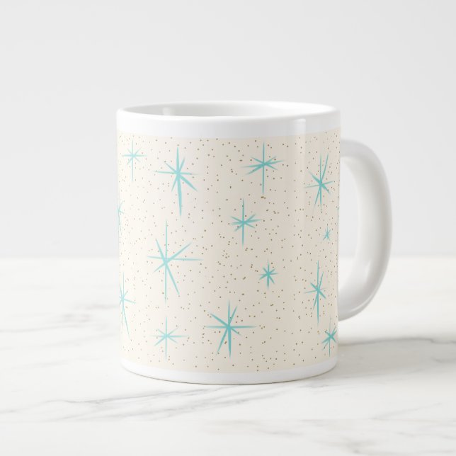 Space Age Turquoise Starbursts Jumbo Mug (Front Right)