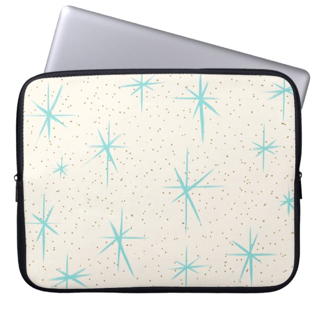 Space Age Turquoise Starbursts Laptop Sleeve (Front)