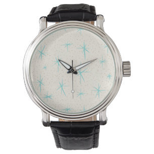 Space Age Turquoise Starbursts Leather Watch