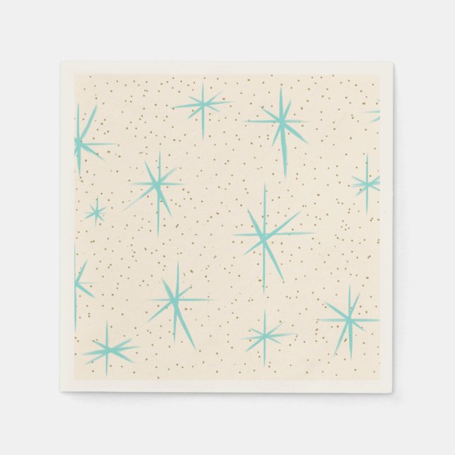 Space Age Turquoise Starbursts Paper Napkin (Front)
