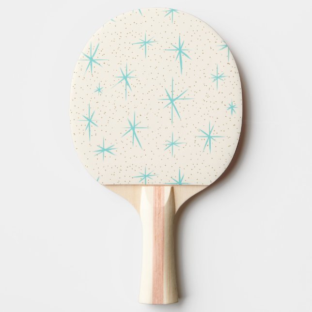 Space Age Turquoise Starbursts Ping Pong Paddle (Front)
