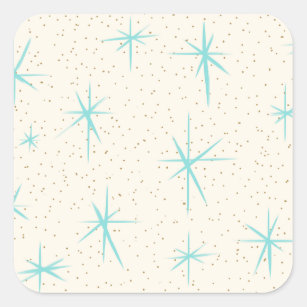 Space Age Turquoise Starbursts Square Stickers