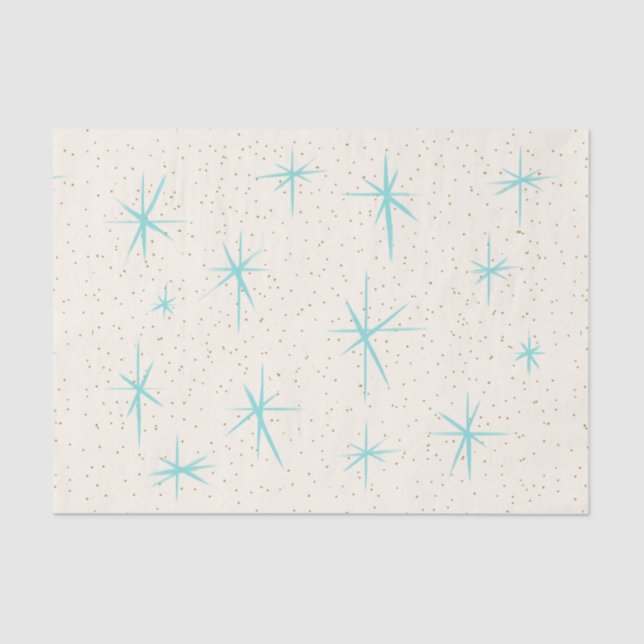 Space Age Turquoise Starbursts Tissue Paper (Front)