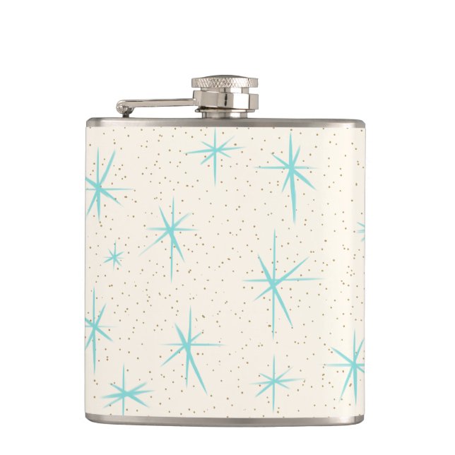 Space Age Turquoise Starbursts Wrapped Flask (Front)