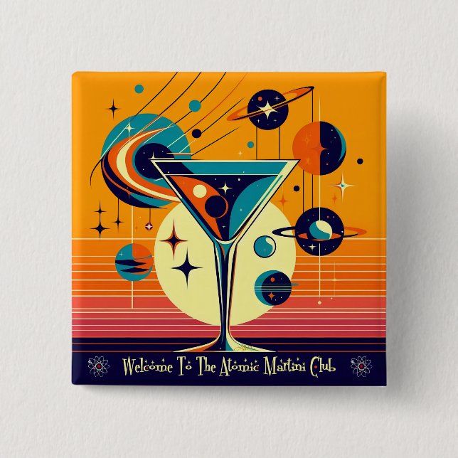 Space Age Welcome To The Atomic Martini Club 15 Cm Square Badge (Front)