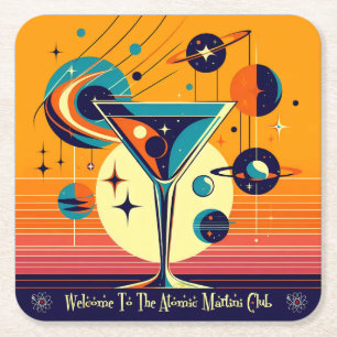 Space Age Welcome To The Atomic Martini Club Square Paper Coaster
