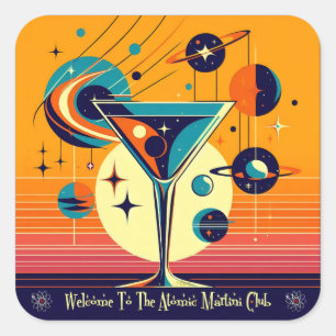 Space Age Welcome To The Atomic Martini Club Square Sticker
