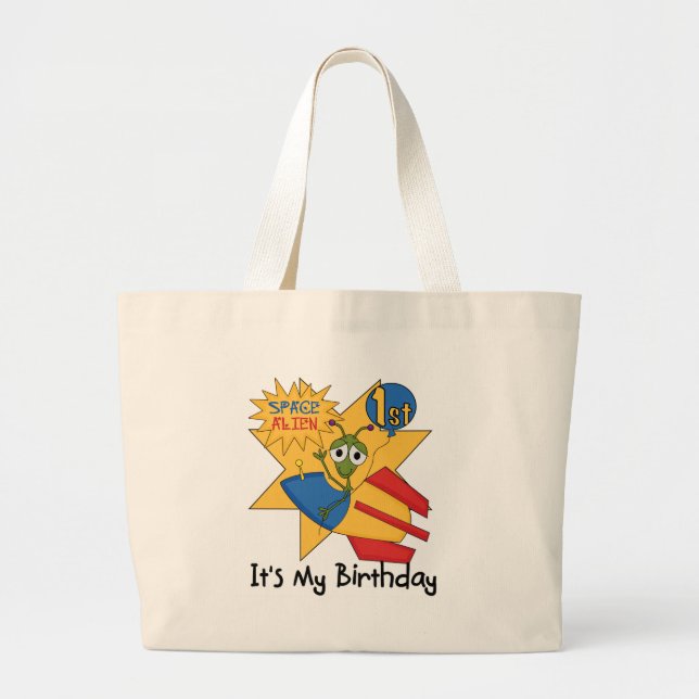 Space Alien 1st Birthday Tshirts and Gifts Large Tote Bag (Front)
