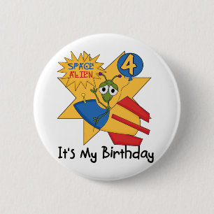 Space Alien 4th Birthday T-shirts and Gifts 6 Cm Round Badge