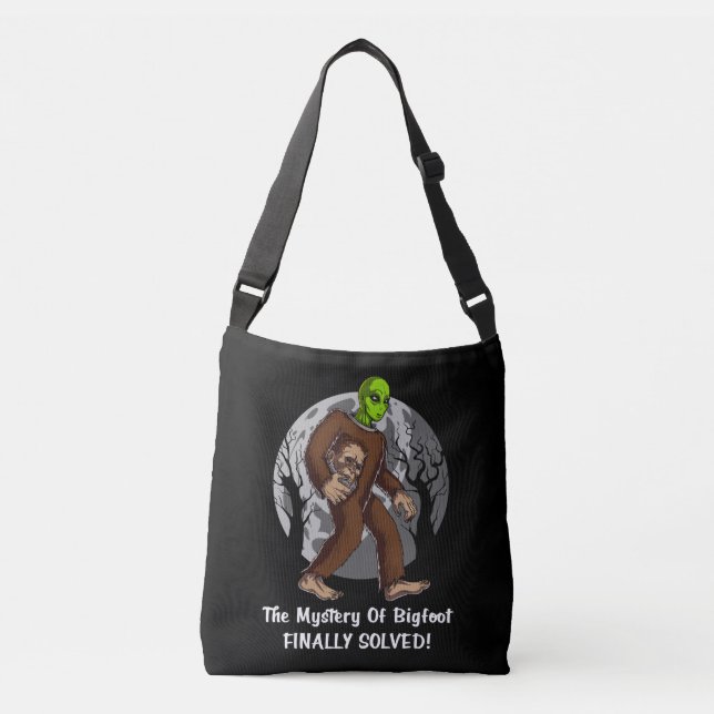 Space Alien Bigfoot Conspiracy Mystery Solved UFO Crossbody Bag (Front)