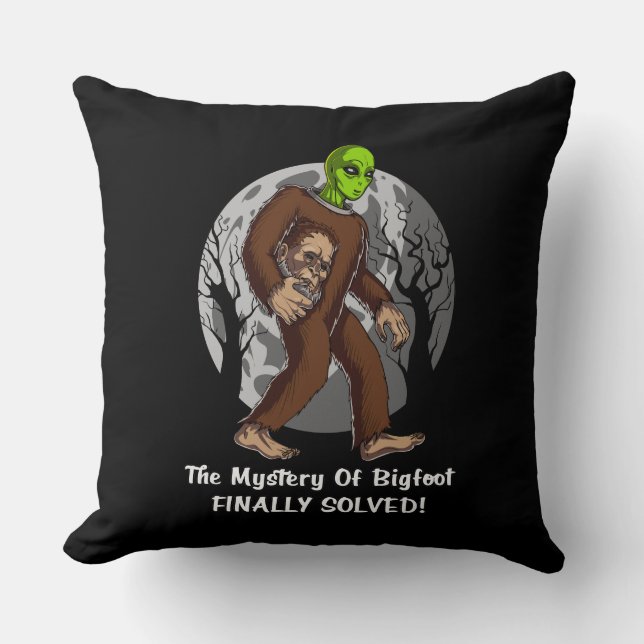 Space Alien Bigfoot Conspiracy Mystery Solved UFO Cushion (Front)