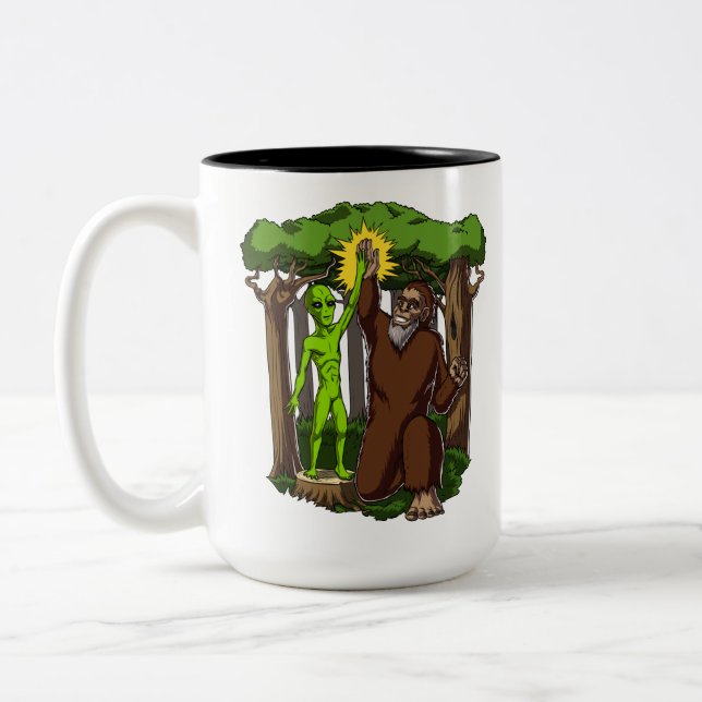 Space Alien Bigfoot Mystery Conspiracy Theory Two-Tone Coffee Mug (Left)