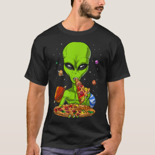 Space Alien Eating Pizza Funny UFO Science Fiction T-Shirt