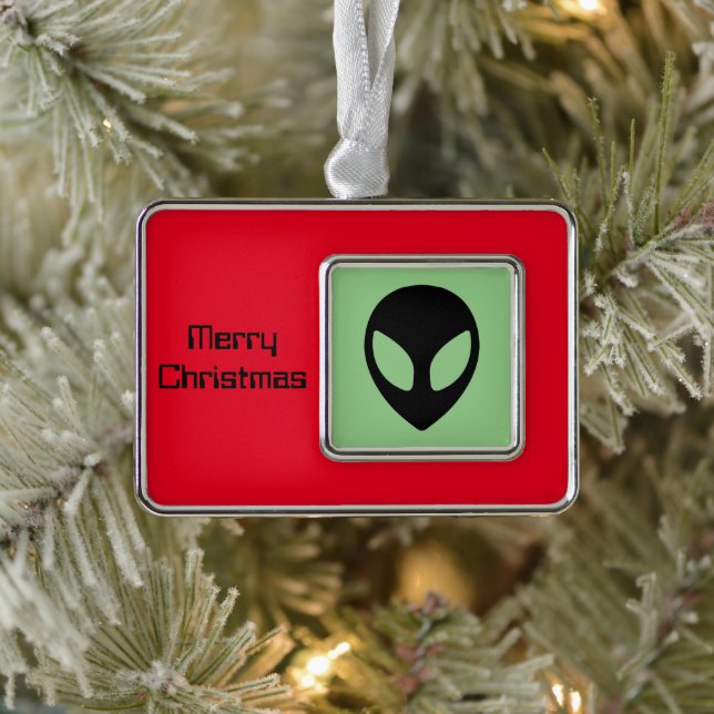 Space Alien Extraterrestrial Being Silver Plated Framed Ornament (Tree)