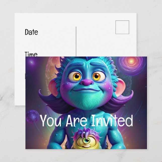 Space Alien & Friend  Invitation Postcard (Front/Back)