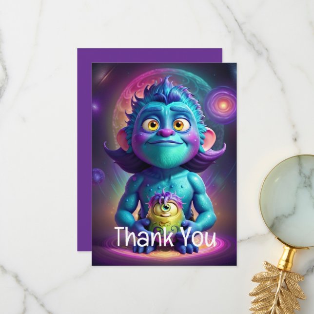 Space Alien & Friend  Thank You Card (Front/Back In Situ)
