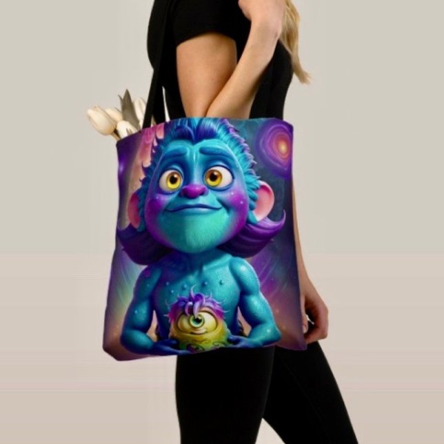 Space Alien & Friend Tote Bag (Tote Bag — 100% polyester, black laminated lining 100% cotton web hand. Made in the USA.
)